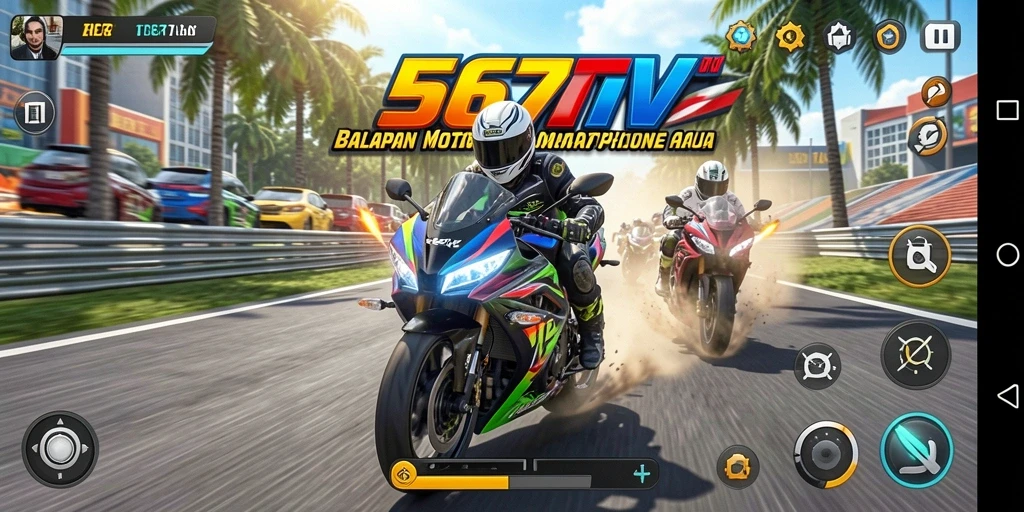 Gameplay seru dengan balapan motor di lintasan menantang.