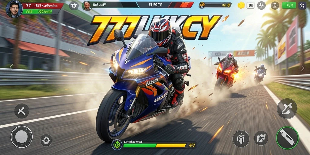 Gameplay yang mendebarkan dari balapan motor di 777LUKCY.
