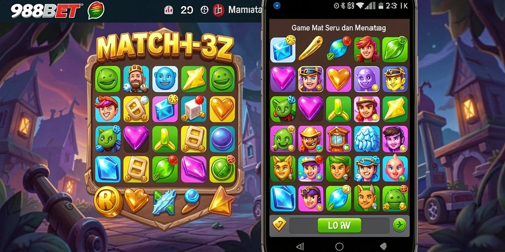 Tampilan menarik dari gameplay Match-3 988BET yang penuh warna.