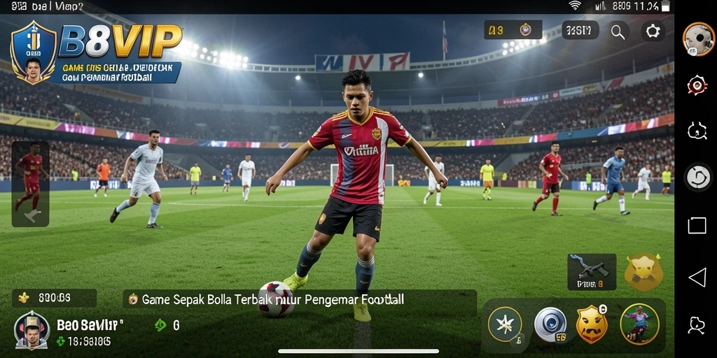 Tampilan screenshot gameplay B8VIP yang menegangkan di lapangan sepak bola.