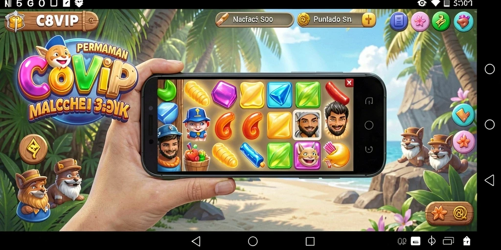 Screenshot gameplay C8VIP menunjukkan keseruan permainan Match-3.