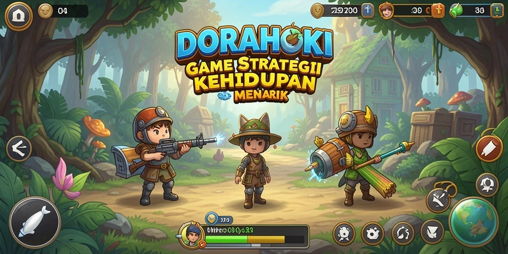 Tangkapan layar utama DORAHOKI menampilkan aksi pertempuran strategi yang mendebarkan.