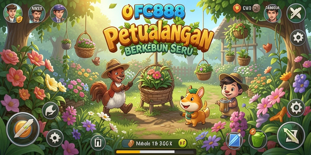 Tampilan gameplay FC888 dengan ladang yang subur dan kegiatan berkebun.