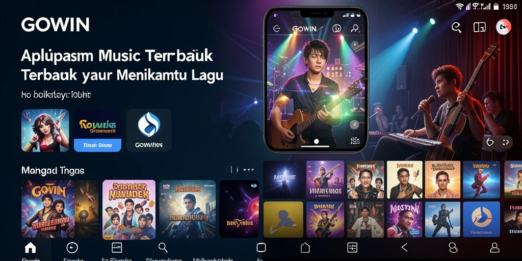 Tampilan gameplay aplikasi GOWIN dengan berbagai fitur menarik untuk musik.