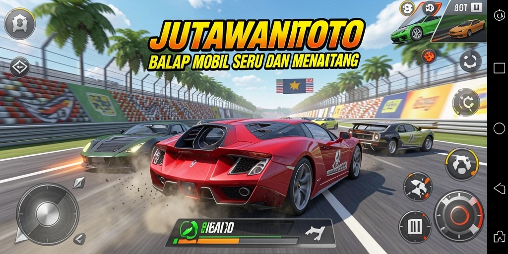 Gameplay seru JUTAWANTOTO dengan mobil balap yang cepat.