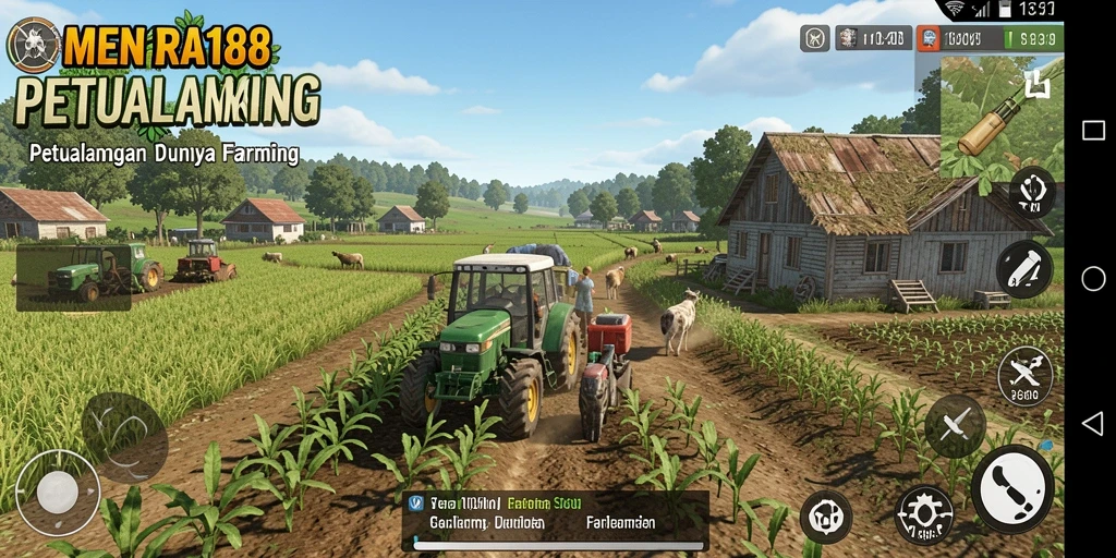 Screenshot gameplay MENARA188 menampilkan suasana pertanian yang cerah dan interaktif.