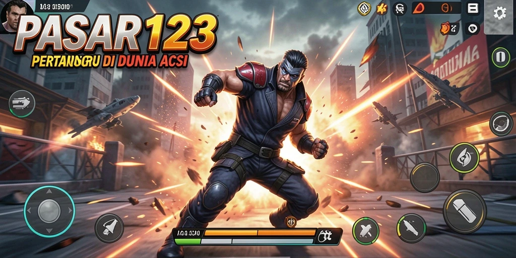 Screenshot menunjukkan aksi seru dalam PASAR123 yang penuh tantangan.