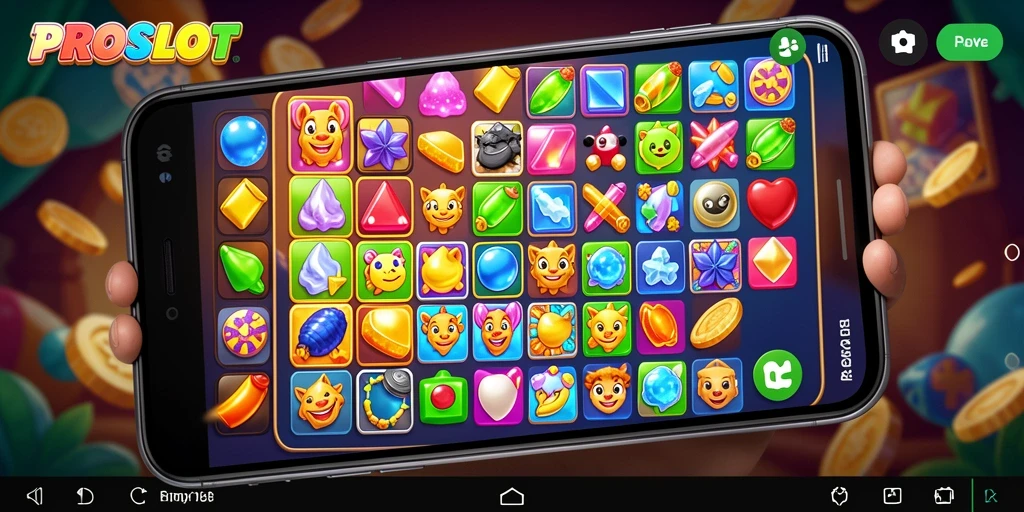 Gambar gameplay seru dari PROSLOT yang menampilkan aksi Match-3 yang mendebarkan.