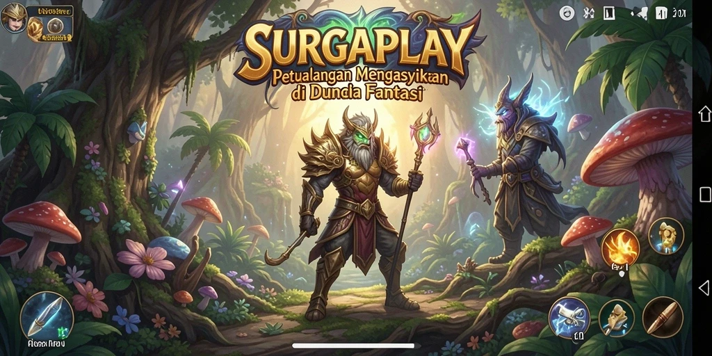 Tangkapan layar permainan SURGAPLAY menunjukkan pemain menjelajahi dunia petualangan yang kaya.