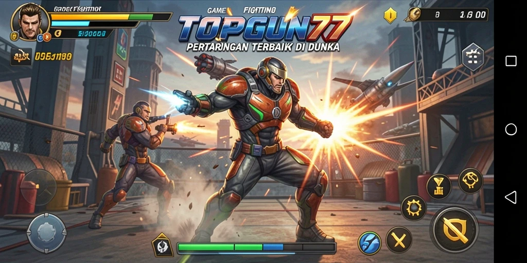 Screenshot gameplay seru dari pertarungan TOPGUN77.